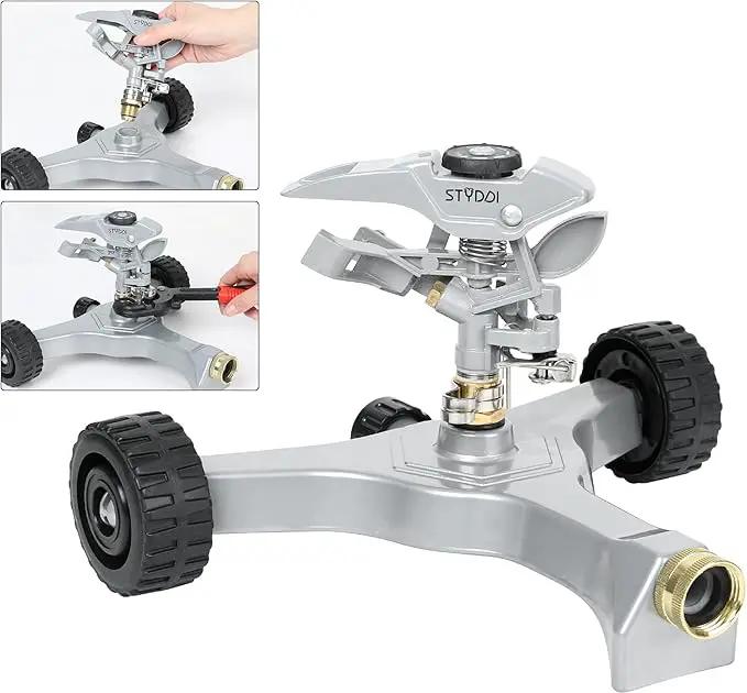 STYDDI Metal Pulsating Sprinkler on in-Series Metal Wheeled Base, Adjustable Circular Water Sprinkler for Medium to Large Circular Lawn, Yard, Garden and Large Areas, Coverage up to 6,360 Sq. ft by GreenHaven Gardens
