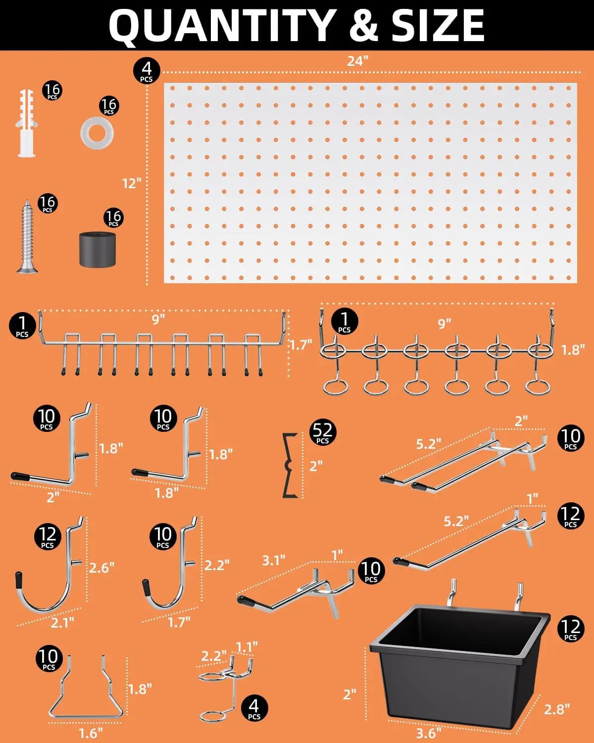 INCLY 158PCS Metal Pegboard Wall Organizer, 48x24 Inch White Pegboard Panels Tool Organizer Kit with Accessories Hooks and Bins, Peg Board Utility Tool Storage for Garage Workbench Shed by GreenHaven Gardens