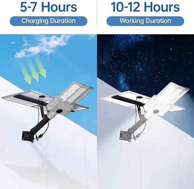 11000W Solar Street Light Outdoor with Dual Solar Panels IP65 Waterproof – 650,000LM 3-Sided LED Lights, 144pcs LEDs, 50000mAh Battery, Motion Sensor, Dusk to Dawn for Parking Lot, Yard,Garden by GreenHaven Gardens