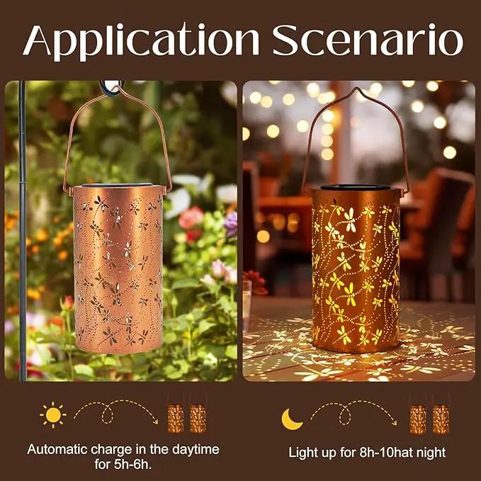 Mothers Day Gifts,Solar Lanterns Outdoor Hanging Lantern Lights, Dragonfly Hollowed-Out Metal Decor Lantern, Waterproof LED Decorative Garden Light - Delicate Garden Decoration for Patio, Yard by GreenHaven Gardens