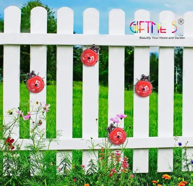 GIFTME 5 Metal Garden Yard Art Decorative 4 Pack Ladybugs Outside Garden Wall Sculptures(RED) by GreenHaven Gardens