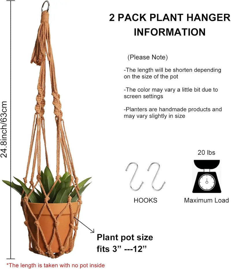 Artilady Macrame Hanging Planter for Indoor Plants, Boho Woven Plant Hanger Large Hanging Flower Pot Holders Outdoor Baskets Storage No Tassels Brown Wall Decor by GreenHaven Gardens