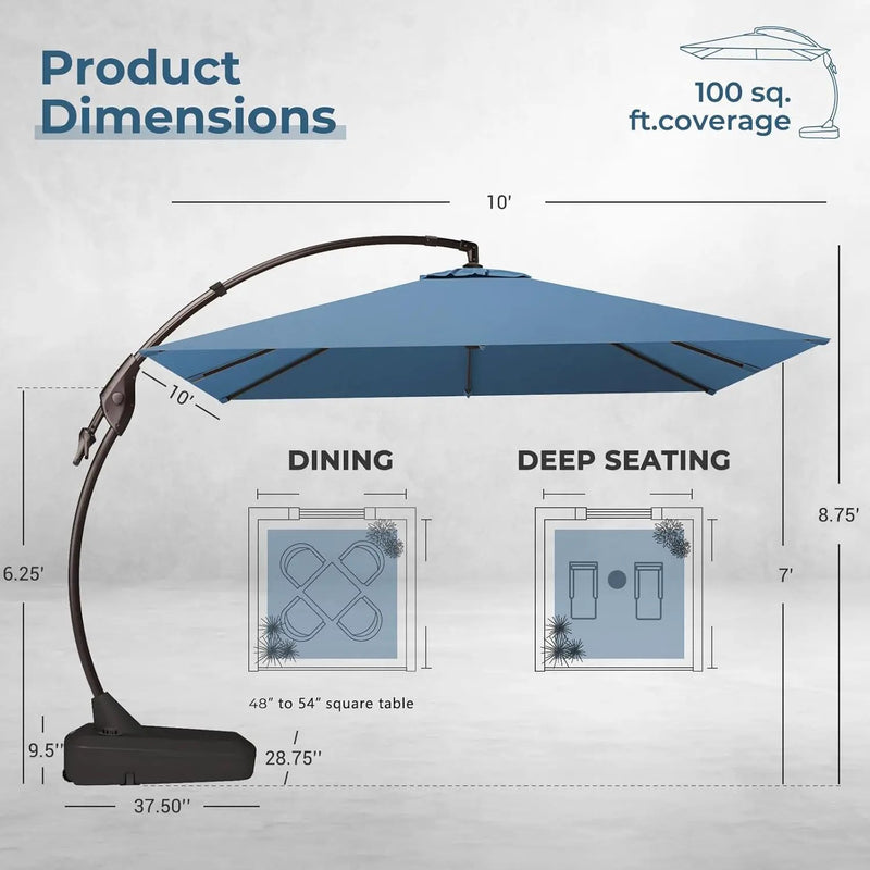 Grand patio Sunbrella 10x10 FT Cantilever Umbrella with Base Included Patio Square Aluminum Offset Umbrellas for Outdoor Pool (Sapphire Blue, 10X10 FT-SUNBRELLA) by GreenHaven Gardens