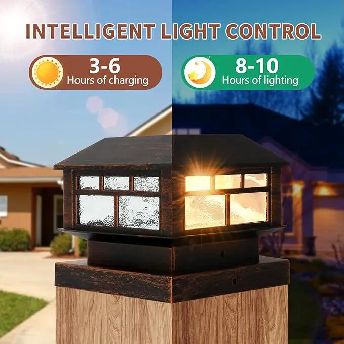 Solar Post Lights Outdoor, 20LM Fence Post Cap Lights, Waterproof, 2 Light Modes, Fit 3.5x3.5in 4x4in 5x5in Wooden Post, Solar Power Deck Lights for Garden Deck Patio Decoration(Bronze 4Pack) by GreenHaven Gardens