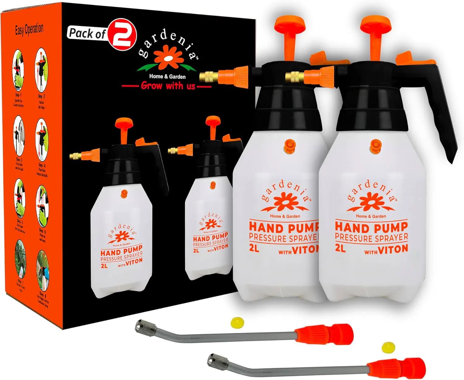 Handheld Pumping Sprayer Viton Seals Sprayers in Lawn and Garden, Spray Bottles for Cleaning Chemical Sprayer Continuous Spray Bottle for Plants 2 Pack 2L (0.53 Gal / 68oz) by GreenHaven Gardens