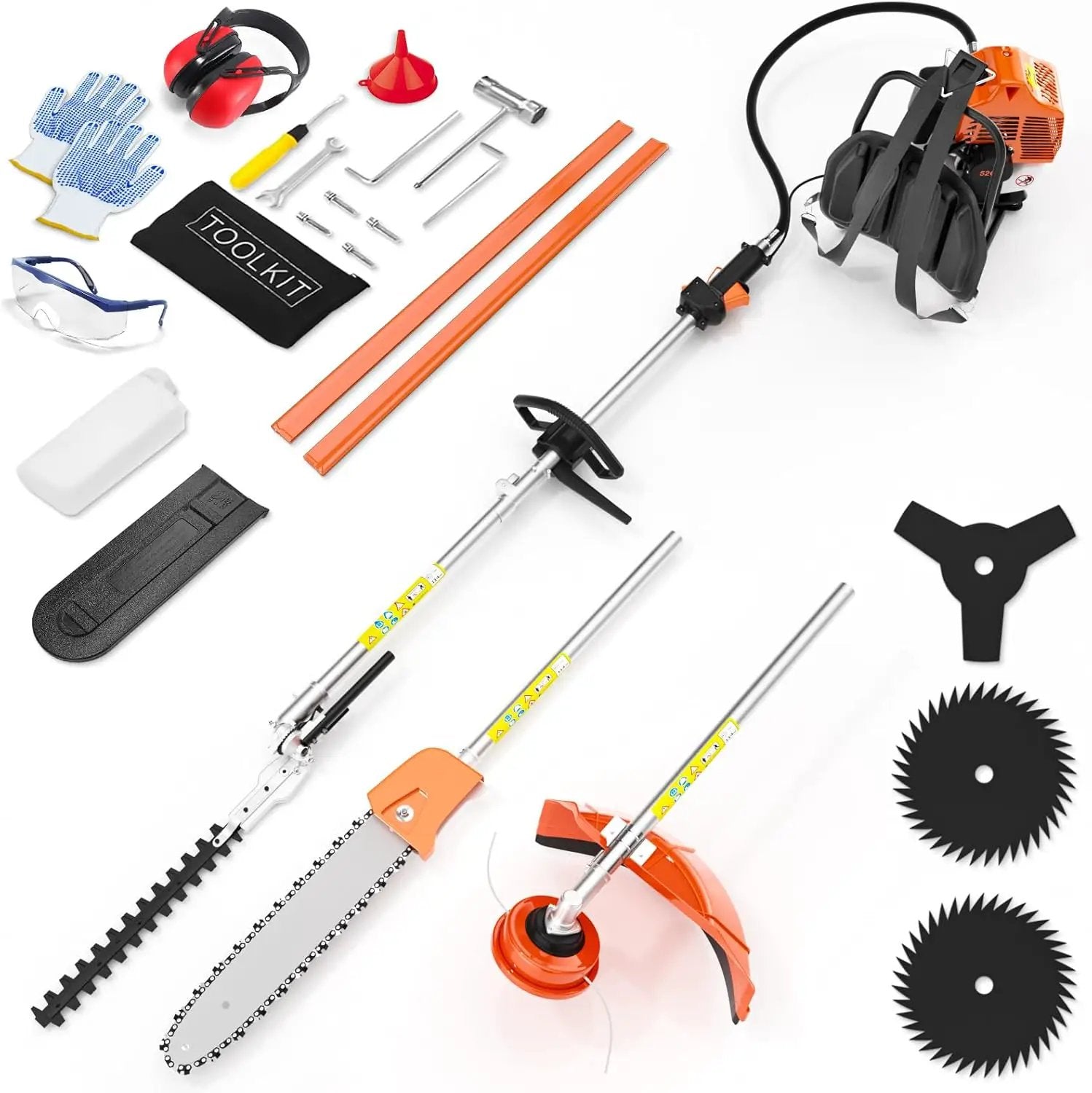 6 in 1 52cc Brush Weed Cutter Petrol Hedge Trimmer Grass Pruner Chainsaw Trimmer with Four Mowing Heads for Gardening Care by GreenHaven Gardens
