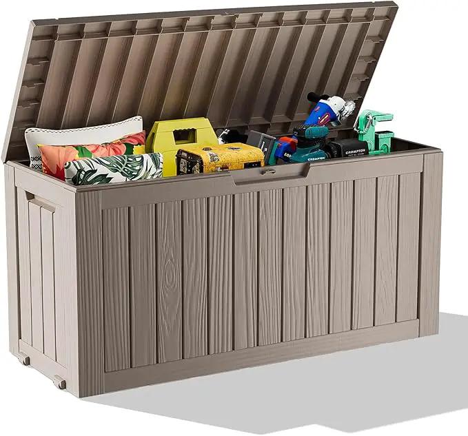 76 Gallon Outdoor Deck Box,Storage Lockable Waterproof Patio Furniture,Garden Tools,Cushions,Pool Accessories Outside Storage Resin Box(Grey) by GreenHaven Gardens