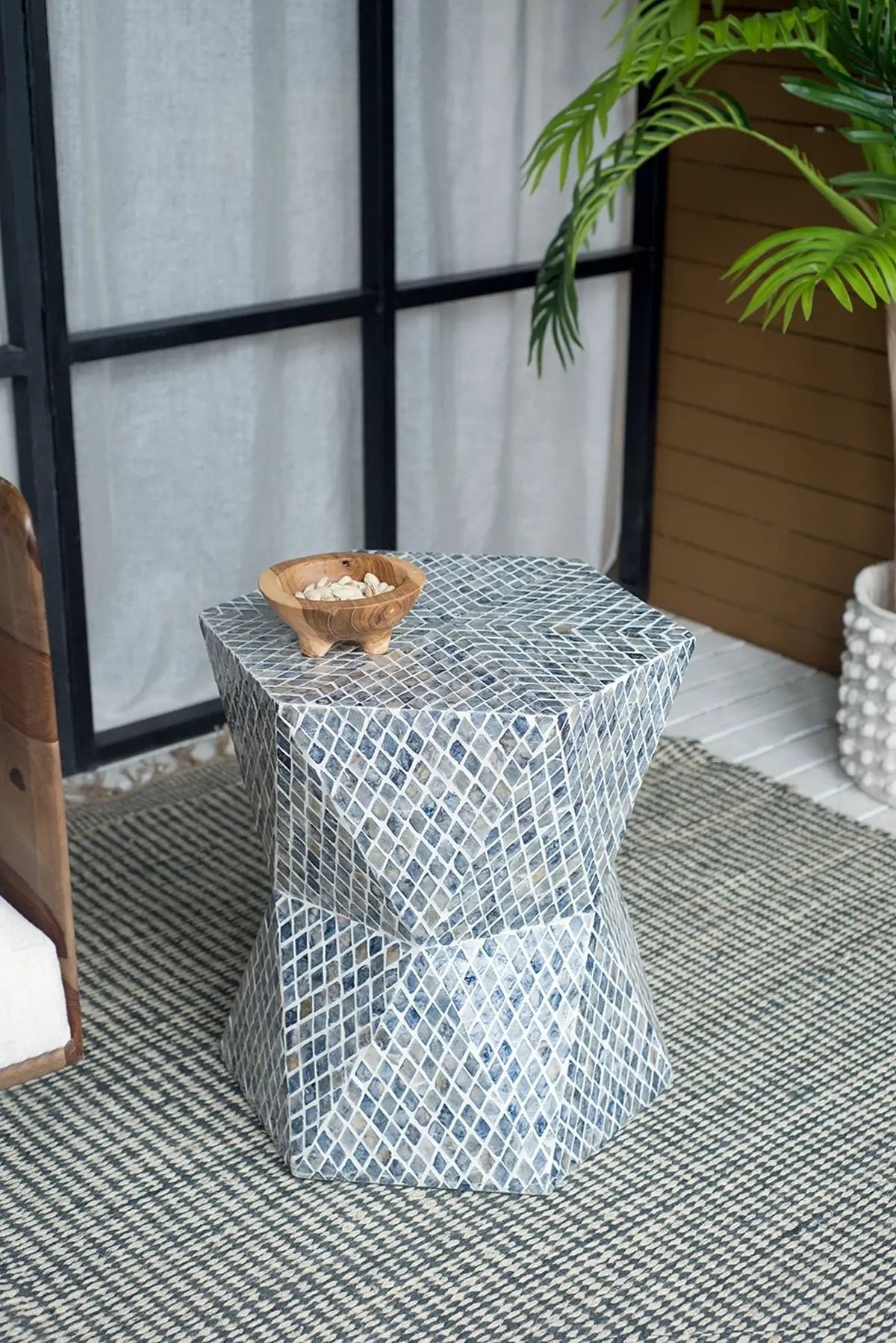 19x19x20" Tapered Blue Garden Capiz Stool, Accent Side Table by HouseOfZazla