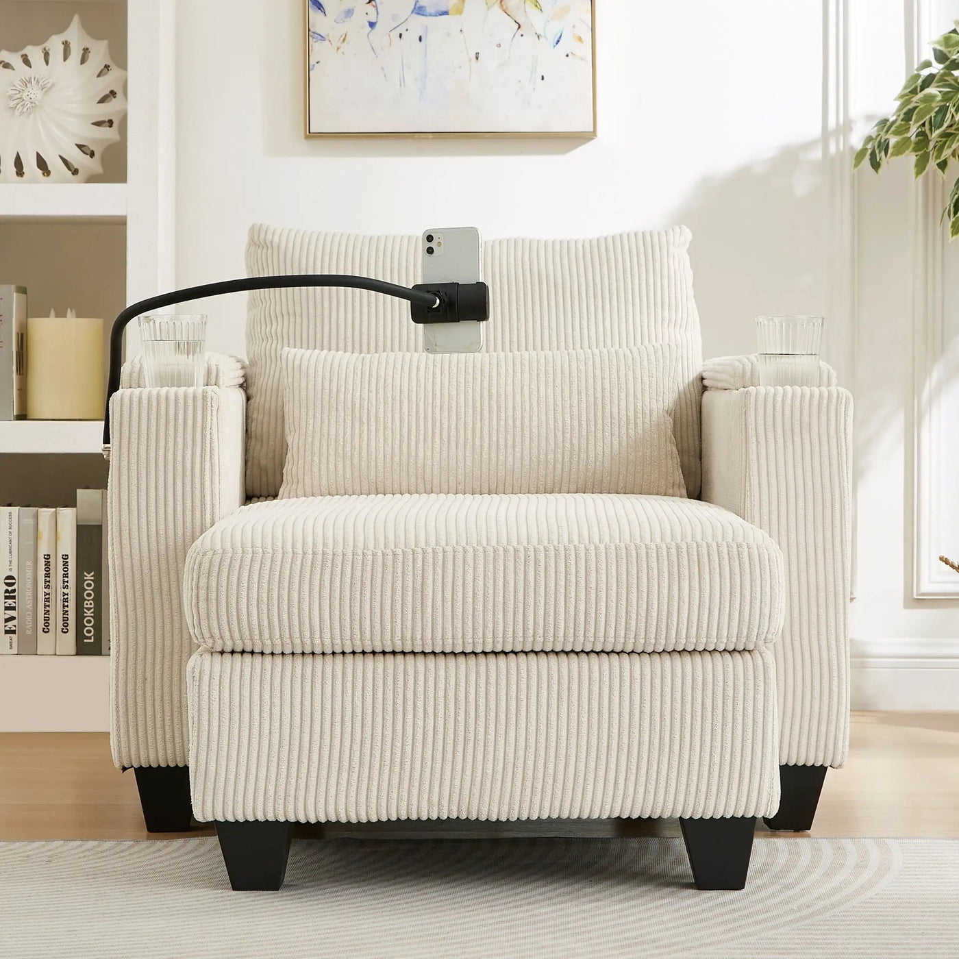 Convertible Chaise Lounge Sofa Chair With USB Ports, Cup Holders, Phone Holder And Storage by Unique Piece Furniture