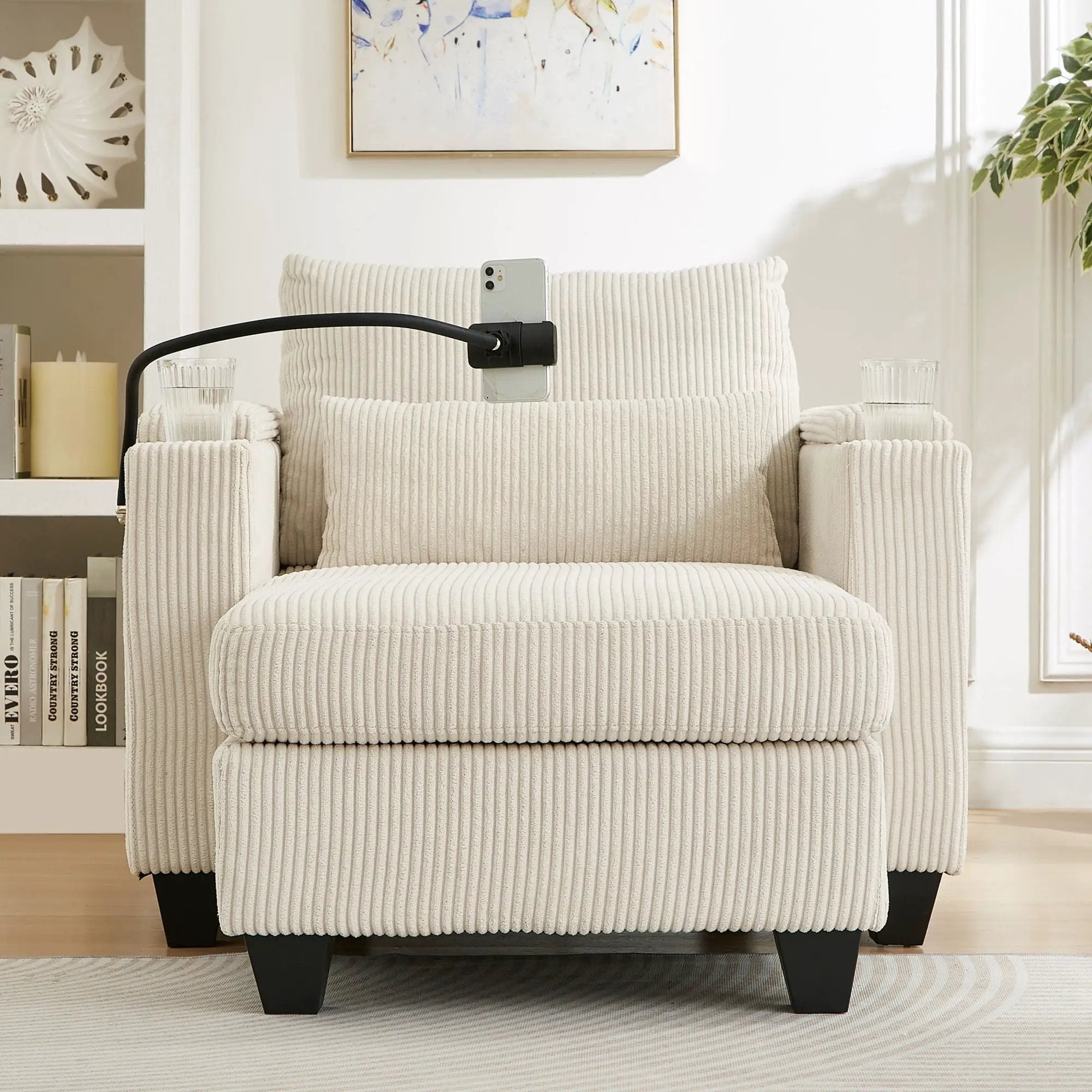 Convertible Chaise Lounge Sofa Chair With USB Ports, Cup Holders, Phone Holder And Storage by Unique Piece Furniture