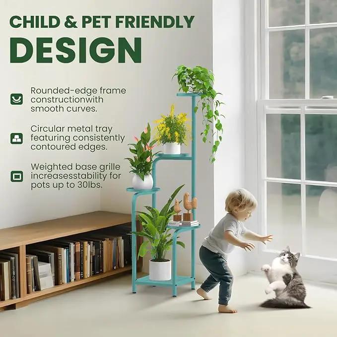 TOSKING 5 Tier Tall Plant Stand Indoor Outdoor, Heavy Duty Corner Shelf for Plants & Decor, Space Saving 3.9FT Metal Flower Pot Stand for Balcony, Garden, Living Room, Patio (Blue, 47in) by GreenHaven Gardens
