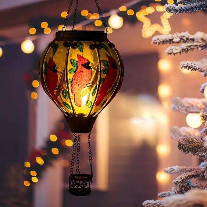 pearlstar Hot Air Balloon Solar Lantern with Flickering Flame Light Outdoor Solar Hanging Lights Waterproof for Garden Yard Farmhouse Patio Pathway Christmas Decoration,Glass(Cardinal) by GreenHaven Gardens