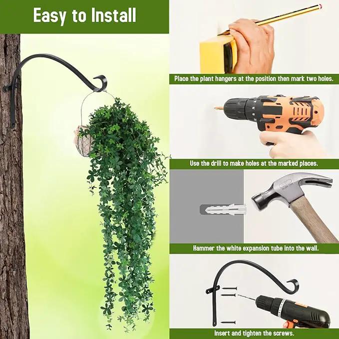 FEED GARDEN 18 Inch 2 Pack Outdoor Hanging Plant Bracket for Bird Feeders, Wind Chimes, Lanterns, Heavy Duty Metal Iron Wall Hooks with 6 Screws by GreenHaven Gardens