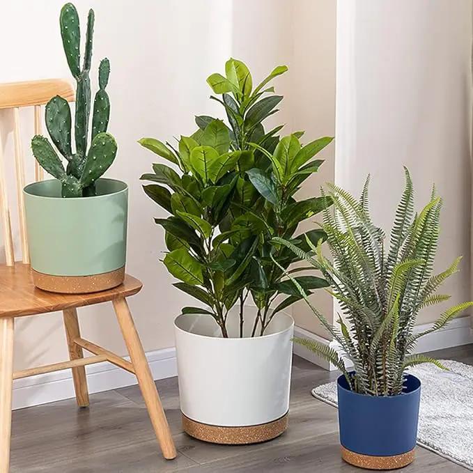 ZMTECH Set of 6 Self Watering Plastic Plant Pots, 6.5in Diameter x 6.1in Height, Modern Decorative Flower Pots for Indoor Outdoor House Plants, Succulents, Flowers (White+Green+Blue) by GreenHaven Gardens
