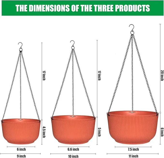 Hanging Planters for Indoor Plants, 3 Pack Plant Hanger Outdoor with Drainage Holes, Self Watering Hanging Basket Flower Pot for Garden Home Decor, 9/10/11 Inch, Orange by GreenHaven Gardens