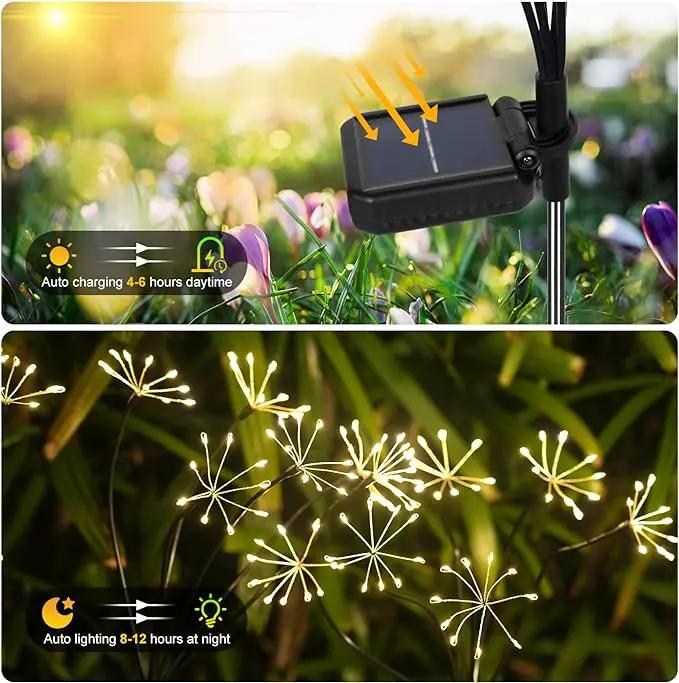 Solar Garden Lights 2 Pack Twinkling Solar Firework Lights with 2 Modes 120LED, Solar-Powered Light for Outside Yard Pathway Garden Decor Outdoor Waterproof, Gardening Gifts for Women Mothers Day,Warm by GreenHaven Gardens