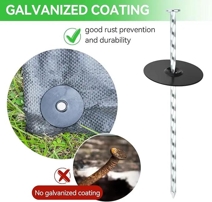 100 Pack Landscape Stakes with Gasket Caps - 6.3 Inch Heavy-Duty Galvanized Steel Garden Spikes are Used to Fixing Weed Barrier, Artificial Lawn, Patio Rug, Etc by GreenHaven Gardens