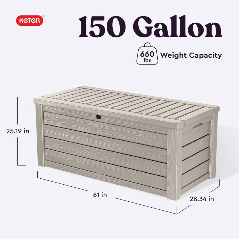 Keter Westwood 150 Gallon Resin Large Outdoor Storage Box for Patio Furniture, Outdoor Cushions, Garden Tools and Pool Floats, Beige by GreenHaven Gardens