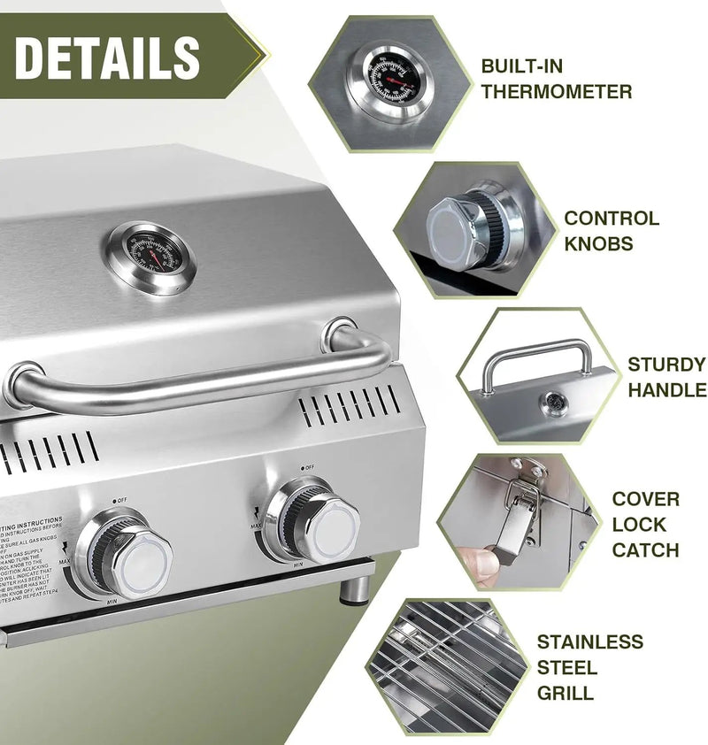 Bestfire Tabletop Gas Grill 2 Burners, 20,000 BTUs Stainless Steel Portable Propane Grill with Legs for Outdoor Patio Backyard Camping, Tailgating, and RV Trips by GreenHaven Gardens