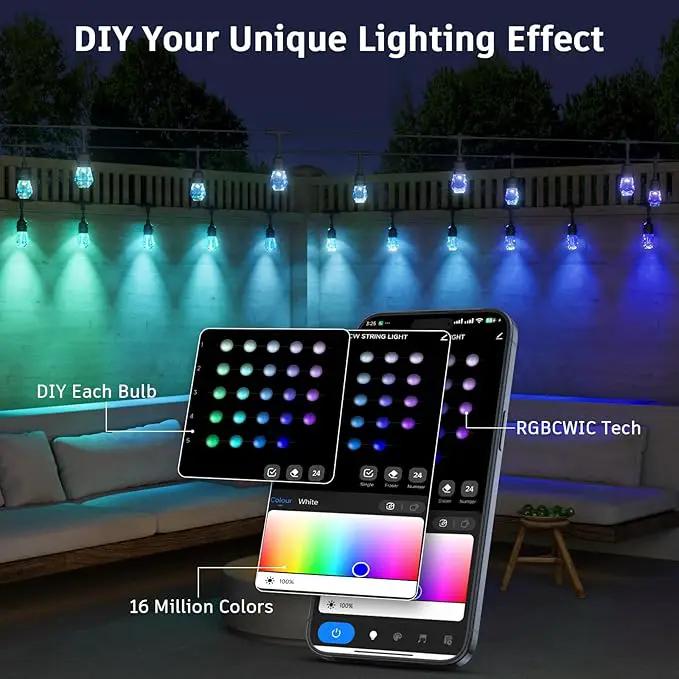 XMCOSY+ Smart Outdoor String Lights - 123ft RGBCWIC Patio Lights with 40 Color Changing Bulbs, LED String Light for Outside Backyard Bistro Party, APP WiFi Control, Work with Alexa, IP65 Waterproof by GreenHaven Gardens