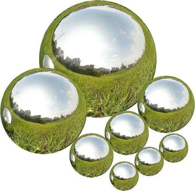 Nerien Gazing Ball, Stainless Steel Garden Mirror Globe, Polished Ornament Sphere, Hollow Floating Reflective Hemisphere, for Home Outdoor Pond Housewarming Swimming Pool Decoration, Silver, 8Pcs by GreenHaven Gardens