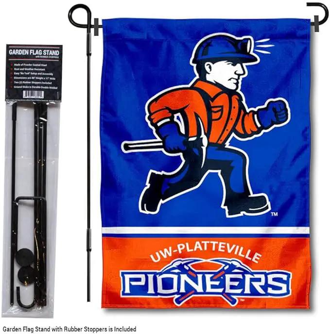 College Flags & Banners Co. Wisconsin Platteville Pioneers Garden Flag with Stand Holder by GreenHaven Gardens