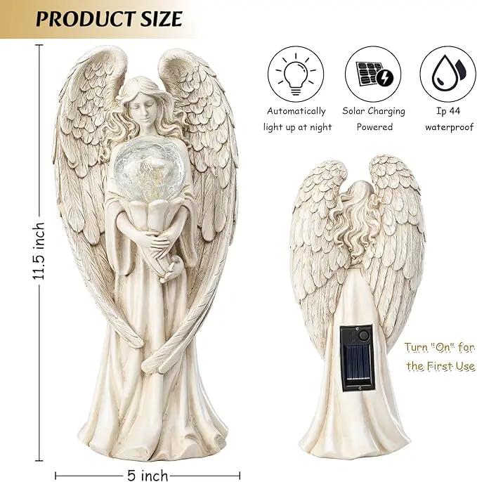 Angel Statues for Garden-Garden Angels Outdoor Statue - Solar Angels Figurines Holding Glass Ball for Outdoor Decor or Housewarming Gift by GreenHaven Gardens