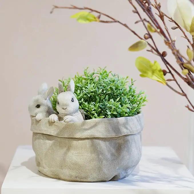 Newman House Studio Spring Bunny Flower Pot Easter-Decor - Decorative Garden Pots Cactus-Succulents Bunny Flower Pots Indoor Outdoor Plant Pots for Home Farmhouse Décor 7.5 * 7.4 * 6.1 Inch by GreenHaven Gardens