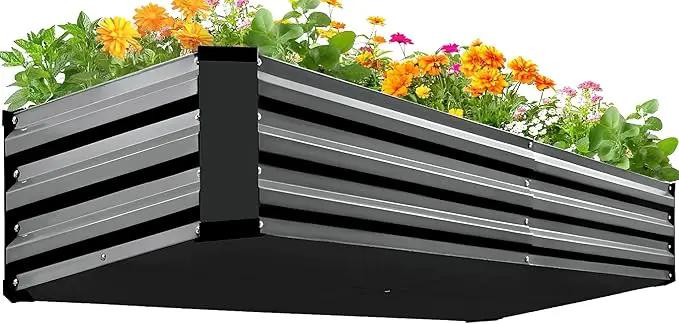 KING BIRD Raised Garden Bed Kit with Bottom 2025 Upgraded Galvanized Planter Garden Box Outdoor & Indoor for Gardening, Vegetables, Flowers, Dark Grey, 70.8x23.6x11.8 in by GreenHaven Gardens