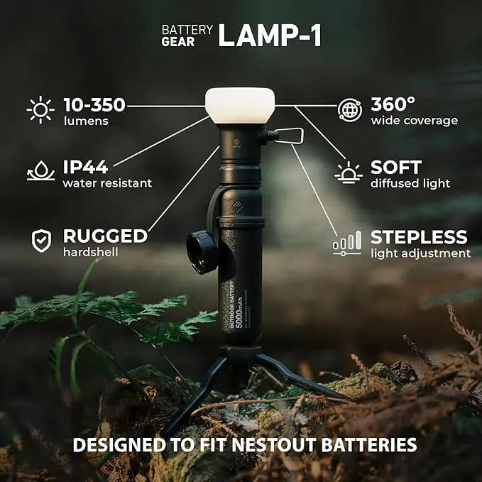 ELECOM NESTOUT Outdoor Camping LED Lantern w/ Mini Tripod, Dimmable USB Powered Soft LED Light, IP44 Water Dust Resistant, 10-350 Lumen, Portable Lamp for NESTOUT Power Bank, Black (LAMP-1) by GreenHaven Gardens