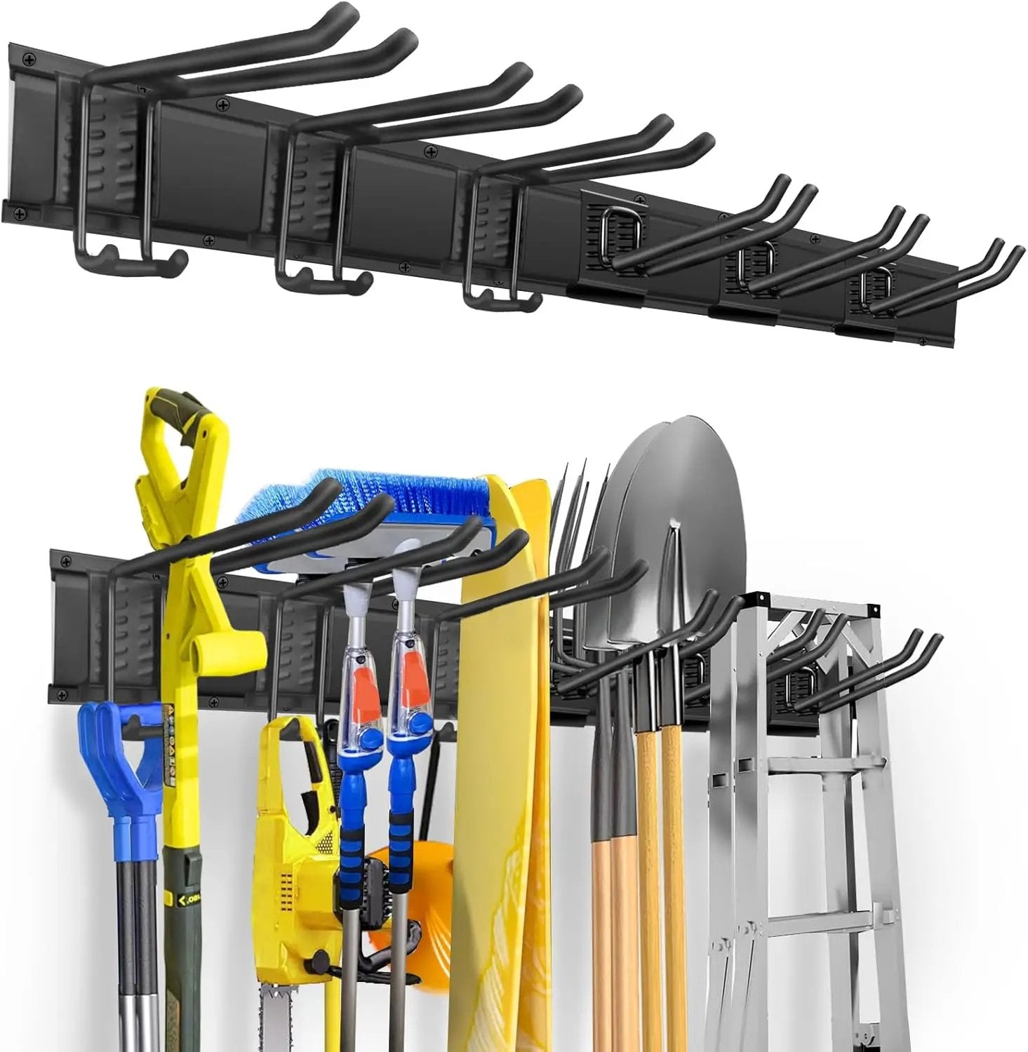 Garden Tool Organizer Wall Mount, Heavy Duty 48 Inches Garage Organization and Storage Racks for Yard Tools with 6 Hooks, Tool Hangers Holders for Hanging Folding Chair, Rake and Shovel by GreenHaven Gardens