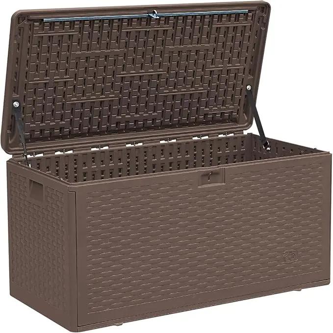 73 Gallon Outdoor Storage Box - Waterproof Resin Deck Box for Patio, Pool & Garden, Lockable Outdoor Cushion Storage & Delivery Boxes for Outside, UV-Resistant, Rich Brown by GreenHaven Gardens