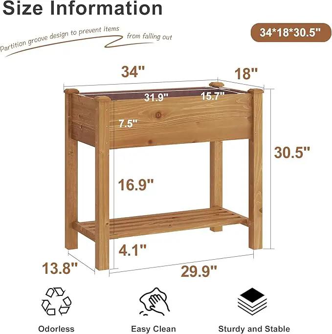 FILWH Raised Garden Bed with Legs Elevated Wooden Planter Box Stand Large Planter Stand Box for Fruits Vegetables Flowers with Divider with Bag - 34x18x30.5IN（Brown） by GreenHaven Gardens