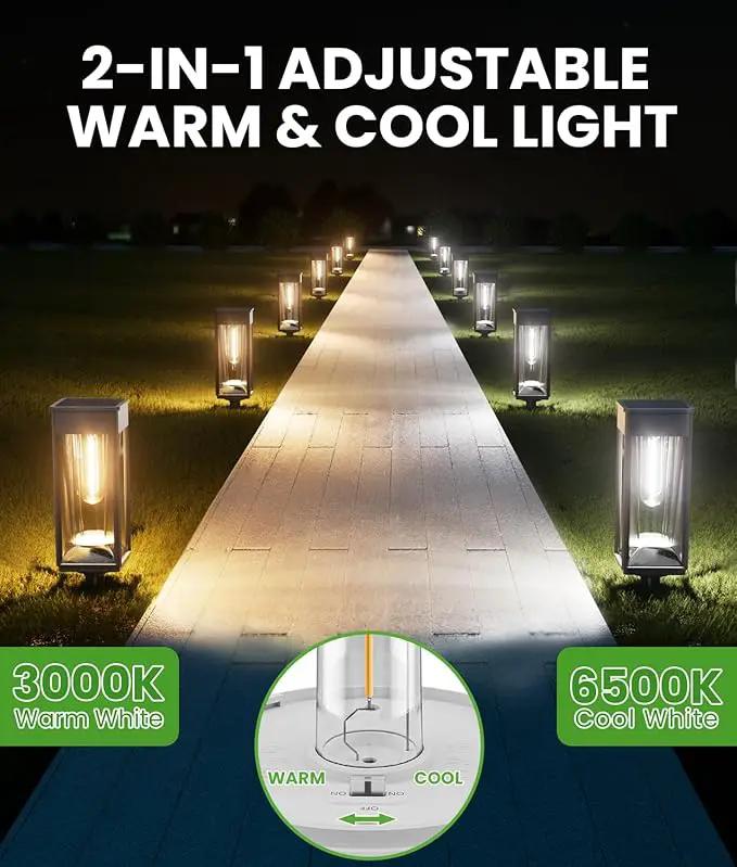 Solar Pathway Lights 2-in-1 Warm&Cool, 8 Pack Bright Solar Lights Outdoor Waterproof IP65, Auto On/Off, Long Lasting Outdoor Light for Yard Patio Garden Decor Landscape Lighting by GreenHaven Gardens
