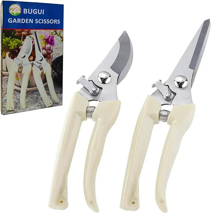 BUGUI Garden Shears Set of 2, Includes 1 Bypass Pruning Shears and 1 Straight Blade Garden Scissors, Sharp, Lightweight by GreenHaven Gardens