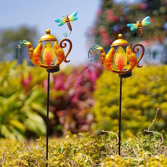 2 Pack Pathway Lights Solar Powered, Metal Solar Lights Outdoor Decorative Yard Ornaments Waterproof Landscape Lighting for Garden, Porch Decor - Yellow by GreenHaven Gardens