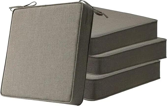 Sunbrella Square Corner Seat Cushions, 19" x 19" x 3", Set of 4, Indoor Outdoor Water Repellent Universal Chair Pads with Ties for Patio Furniture, Garden Dining Chairs, Cast Shale by GreenHaven Gardens