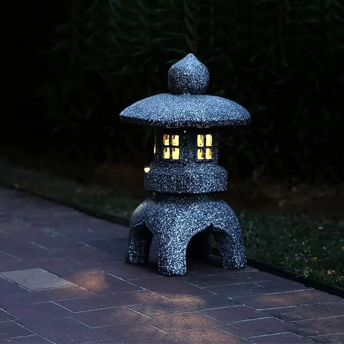 Pagoda Garden Statue Outdoor Figurine Lights Solar Powered LED Garden Decor Pagoda Light Asian Lantern Outdoor Decorations Home Tranquil Resin Waterproof Decor Lawn Yard by GreenHaven Gardens