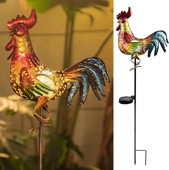 Tryme Rooster Solar Lights Outdoor Decorative Garden Statue Gifts for Chicken Lovers Women Mother Metal Yard Art for Lawn by GreenHaven Gardens