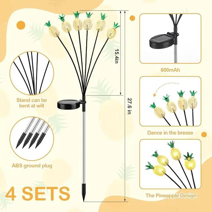 4 Pack Pineapple Patio Solar Lights Waterproof Solar Energy Powered Swaying Stake Lights Summer Outdoor Garden Yard Landscape Tropical Decor by GreenHaven Gardens