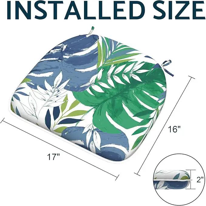 Indoor/Outdoor Chair Cushions 16x17 Inch, Patio Chair Cushions with Ties, All Weather Seat Cushions for Patio Furniture Home Garden Chair Use, Set of 2, Islamorada Blue Green by GreenHaven Gardens