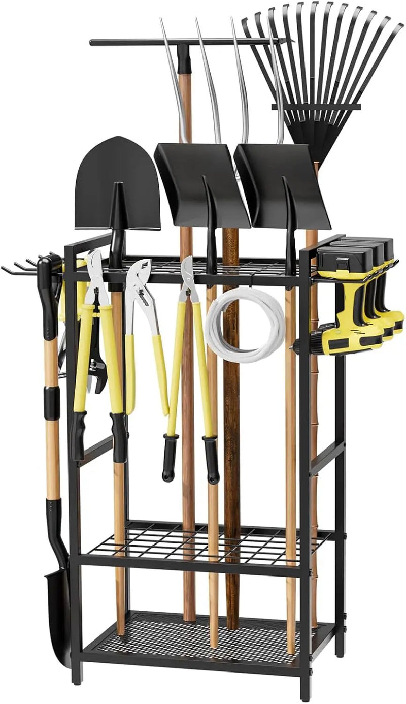 Garden Garage Tool Organizer Yard Tool Organizer for Garage with 4 Hooks, Heavy duty Steel Garden Tool Rack Holds up to 48 Long Handled Yard tools for Storage by GreenHaven Gardens