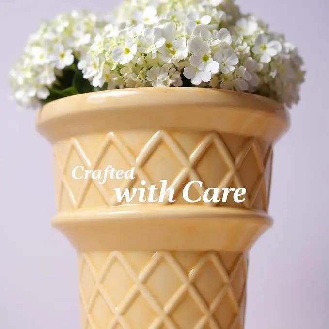 Fun & Unique Ice Cream Cone Flower Planter Charming 7" Tall Ceramic Vase for Indoor & Outdoor Home Decor – Quirky Retro Garden Art for Plant Lovers by GreenHaven Gardens