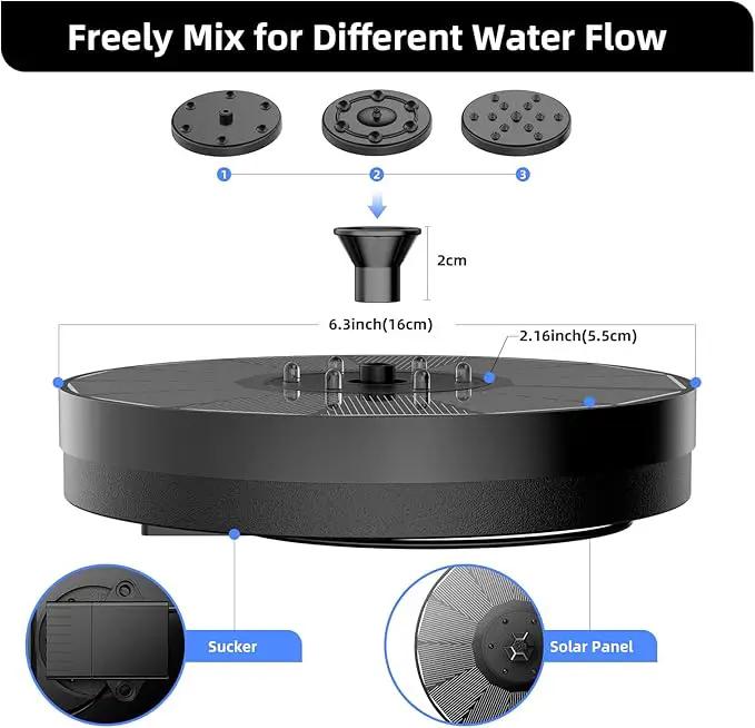 Solar Fountain, Powered Water 4W Pump for Bird Bath with LED Lights, 7 Nozzle and Fixer Hummingbird Garden, Pond, Pool, Fish Tank, , Black by GreenHaven Gardens