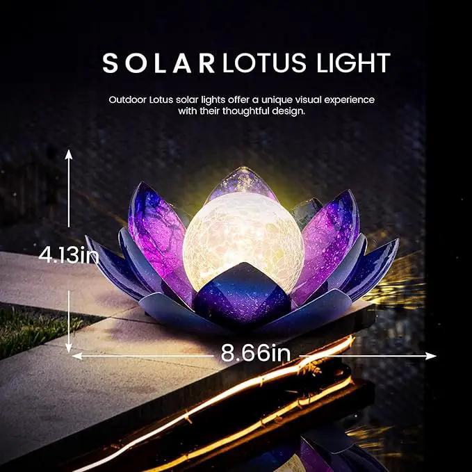 Huaxu Solar Lights for Outdoor Decor, Purple Lotus Flower Light, Waterproof LED Crackle Globe Glass Lamp for Garden, Patio, Yard, Porch, Pathway, Ground, Tabletop Christmas Gifts for Mom,Women by GreenHaven Gardens