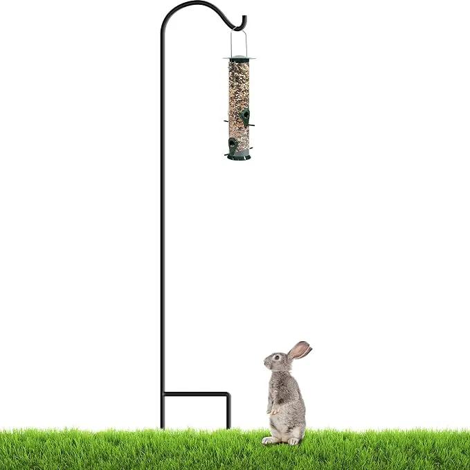 Gray Bunny 65" Shepherds Hooks for Outdoor 1 Pack, Thick Bird Feeder Pole, Hanging Plant Stand, Shepherds Hook for Bird Feeder, Non-Hollow, Non-Adjustable, Extra Long Base Prongs by GreenHaven Gardens