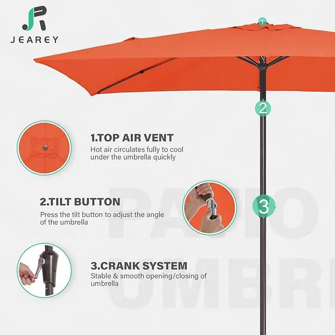 JEAREY 6.5x10 ft Rectangular Patio Umbrellas Outdoor Market Umbrella with Push Button Tilt and Crank, Rectangle Table Umbrella 6 Sturdy Ribs UV Protection for Pool Garden Backyard Deck, Orange by GreenHaven Gardens
