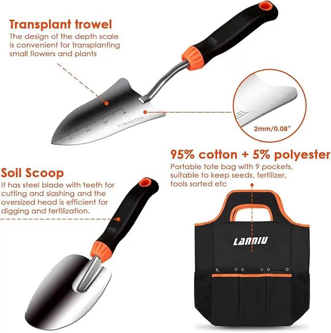 Garden Tool Set, 9 Piece Stainless Steel Heavy Duty Gardening Tool Set, with Non-Slip Rubber Grip, Storage Pocket, Ideal Gardening Gifts for Men by GreenHaven Gardens