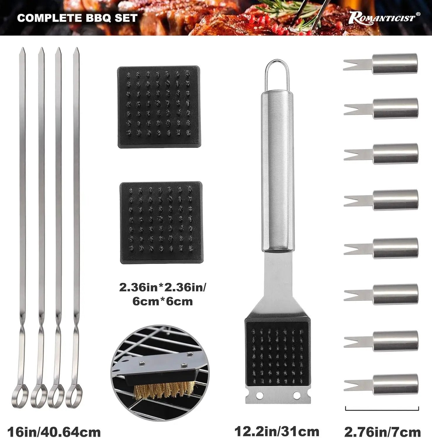 ROMANTICIST 23pcs Must-Have BBQ Grill Accessories Set with Thermometer in Case - Stainless Steel Barbecue Tool Set with 2 Grill Mats for Backyard Outdoor Camping - Father's Day Best Barbecue Gift by GreenHaven Gardens