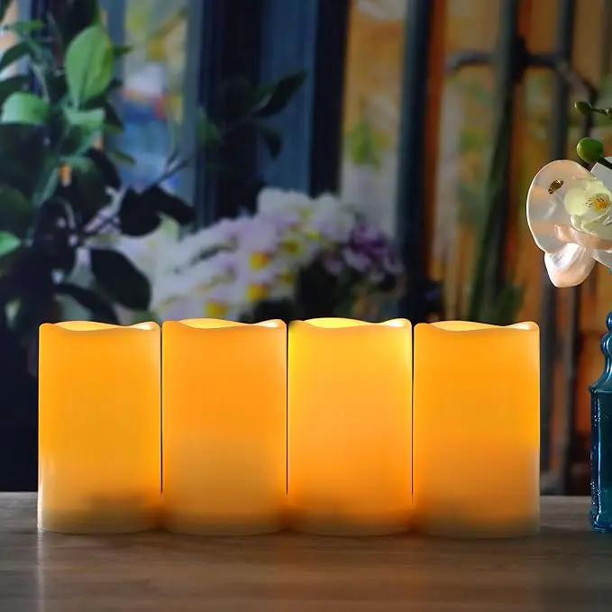 CANDLE CHOICE Waterproof Outdoor Battery Operated Flameless Candles with Remote Timer Plastic Realistic Flickering Fake Electric LED Pillars Lantern Garden Wedding Christmas Decorations 3”x5” 6 Pack by GreenHaven Gardens